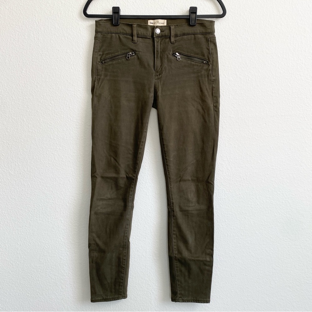 GAP Women's Olive Green Mid Rise Stretch Ankle Zip True Skinny Jeans